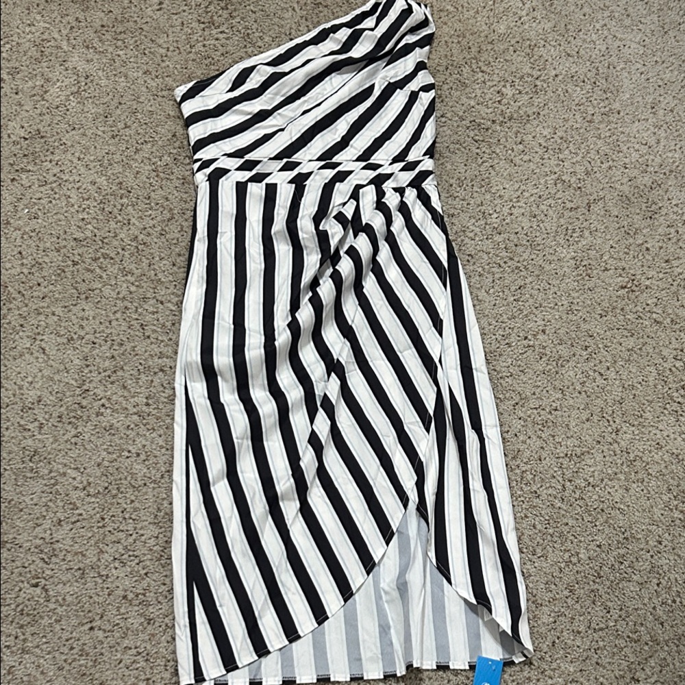 Cupshe Asymmetrical blue and White Striped dress